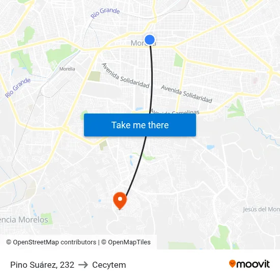 Pino Suárez, 232 to Cecytem map