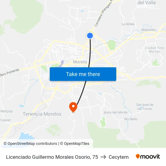 Licenciado Guillermo Morales Osorio, 75 to Cecytem map