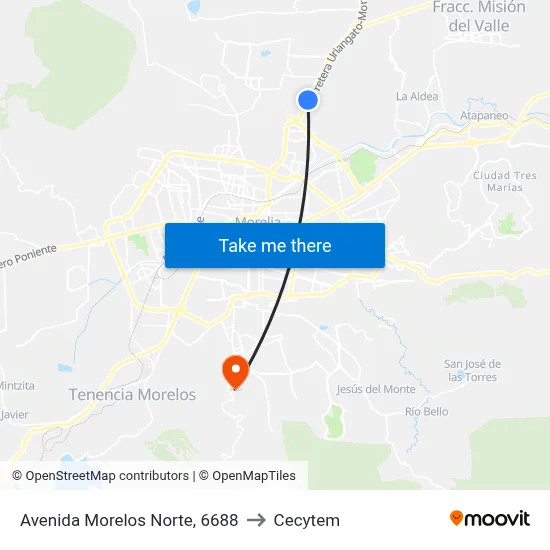 Avenida Morelos Norte, 6688 to Cecytem map