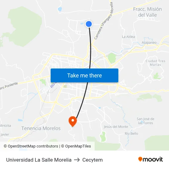 Universidad La Salle Morelia to Cecytem map