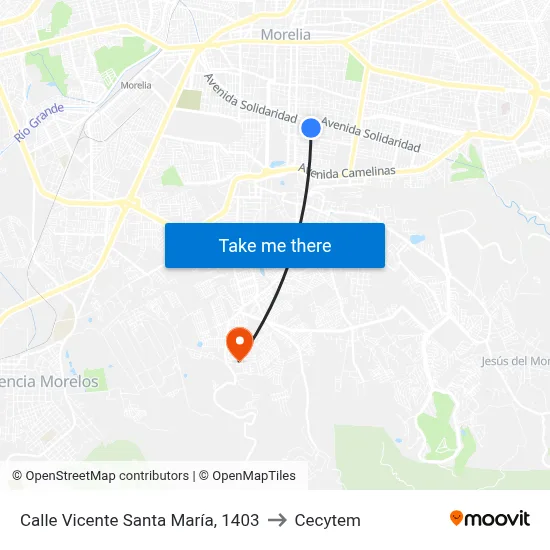 Calle Vicente Santa María, 1403 to Cecytem map
