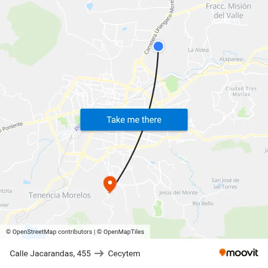 Calle Jacarandas, 455 to Cecytem map