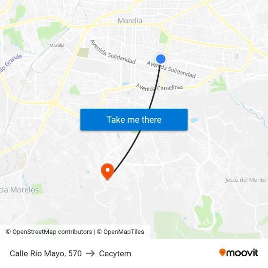 Calle Río Mayo, 570 to Cecytem map