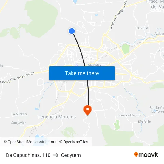 De Capuchinas, 110 to Cecytem map