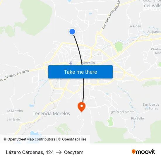 Lázaro Cárdenas, 424 to Cecytem map
