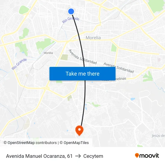 Avenida Manuel Ocaranza, 61 to Cecytem map