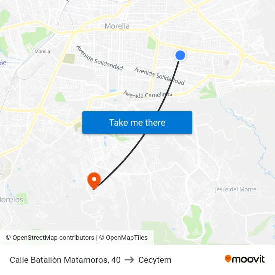 Calle Batallón Matamoros, 40 to Cecytem map