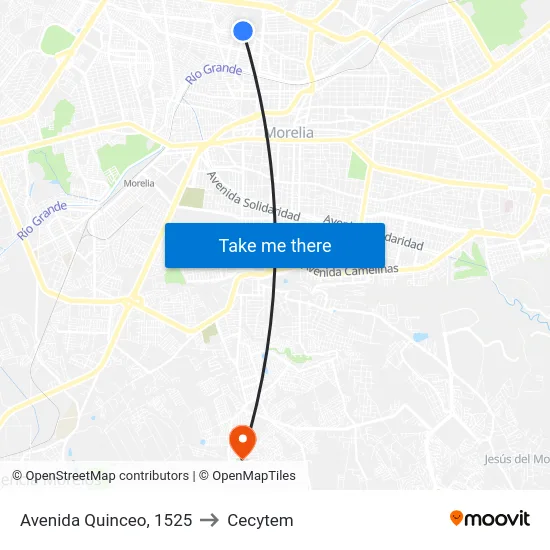 Avenida Quinceo, 1525 to Cecytem map