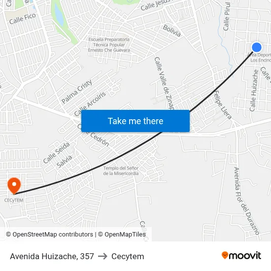 Avenida Huizache, 357 to Cecytem map