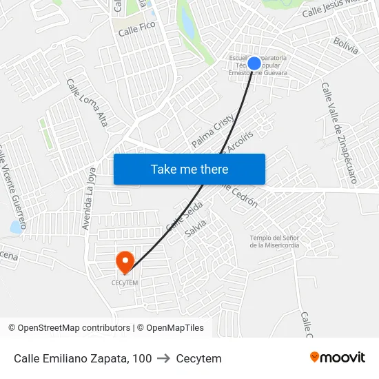 Calle Emiliano Zapata, 100 to Cecytem map