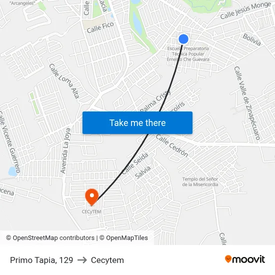 Primo Tapia, 129 to Cecytem map