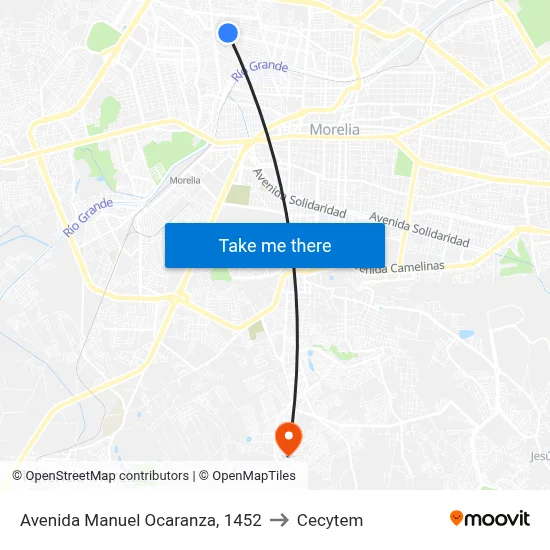 Avenida Manuel Ocaranza, 1452 to Cecytem map