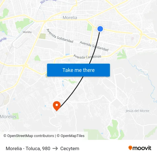 Morelia - Toluca, 980 to Cecytem map