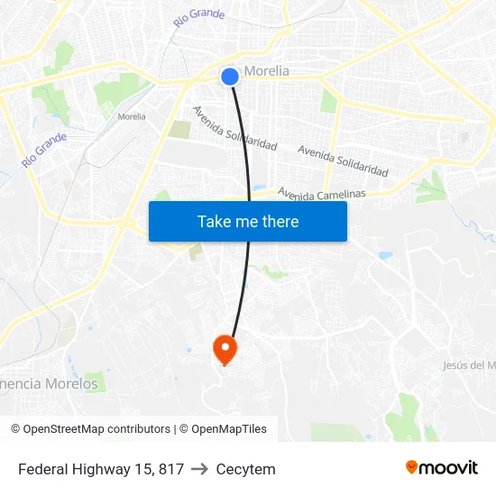 Federal Highway 15, 817 to Cecytem map