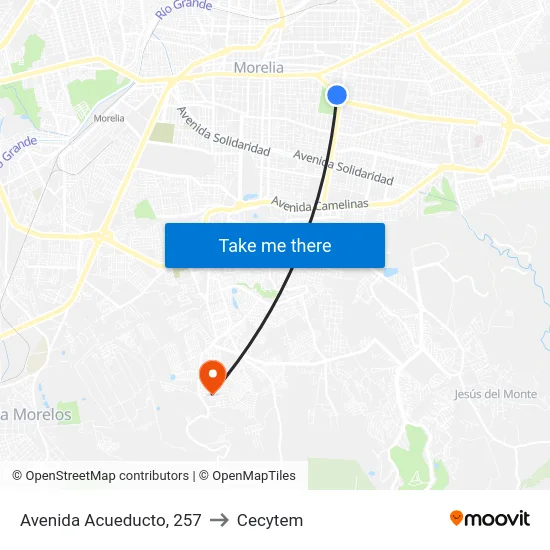 Avenida Acueducto, 257 to Cecytem map
