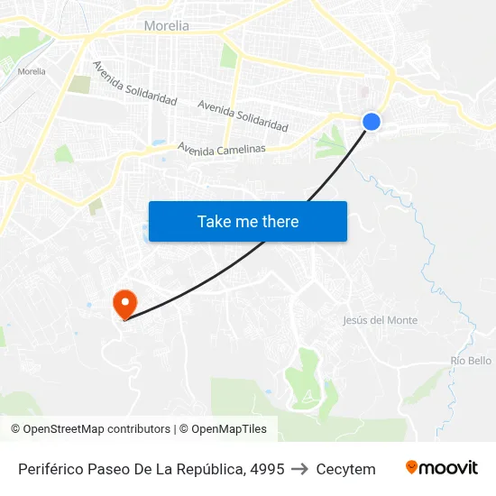 Periférico Paseo De La República, 4995 to Cecytem map