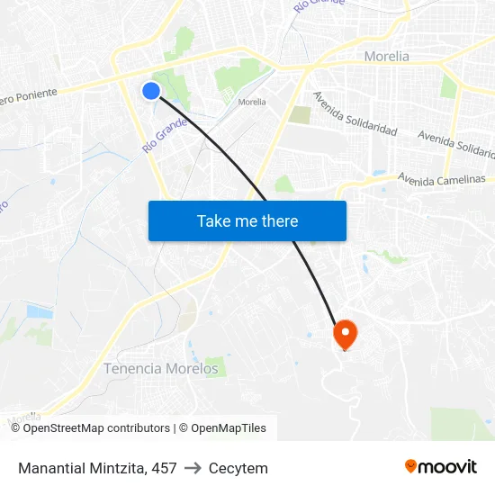 Manantial Mintzita, 457 to Cecytem map