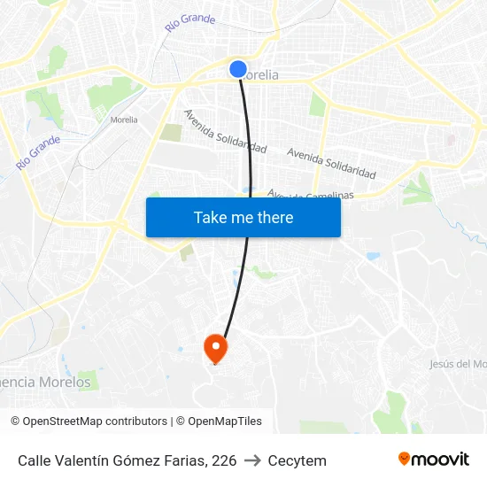 Calle Valentín Gómez Farias, 226 to Cecytem map