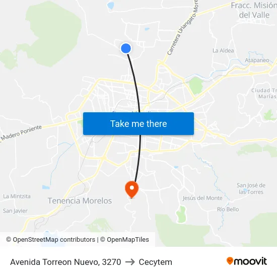 Avenida Torreon Nuevo, 3270 to Cecytem map