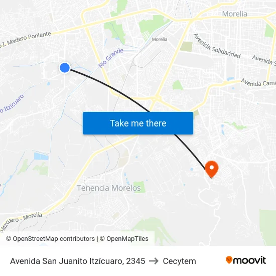 Avenida San Juanito Itzícuaro, 2345 to Cecytem map