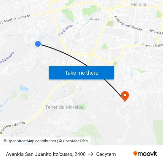 Avenida San Juanito Itzícuaro, 2400 to Cecytem map
