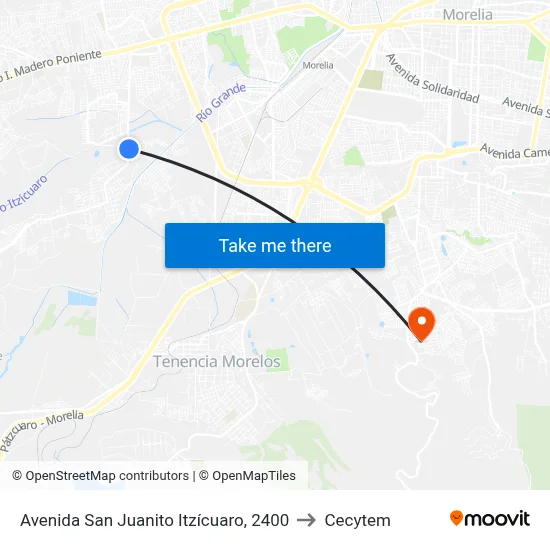 Avenida San Juanito Itzícuaro, 2400 to Cecytem map