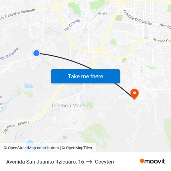 Avenida San Juanito Itzícuaro, 16 to Cecytem map