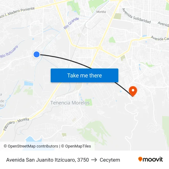 Avenida San Juanito Itzícuaro, 3750 to Cecytem map