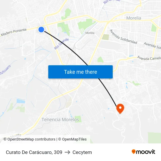 Curato De Carácuaro, 309 to Cecytem map