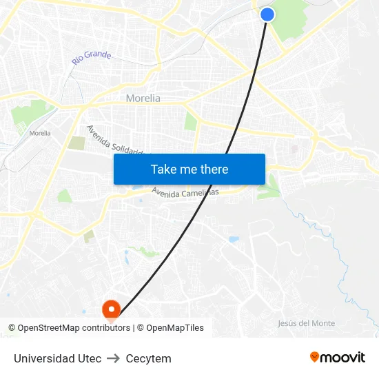 Universidad Utec to Cecytem map