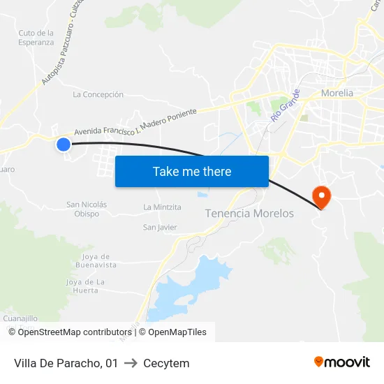 Villa De Paracho, 01 to Cecytem map