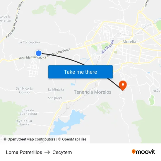 Loma Potrerillos to Cecytem map
