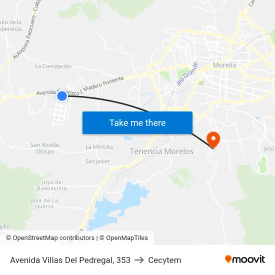 Avenida Villas Del Pedregal, 353 to Cecytem map