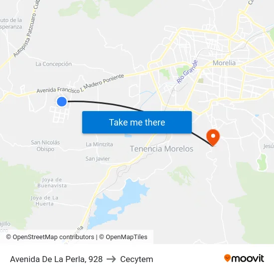 Avenida De La Perla, 928 to Cecytem map