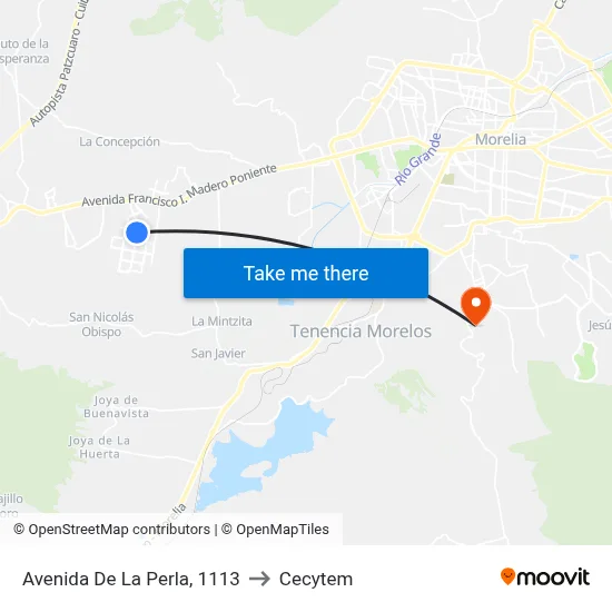 Avenida De La Perla, 1113 to Cecytem map