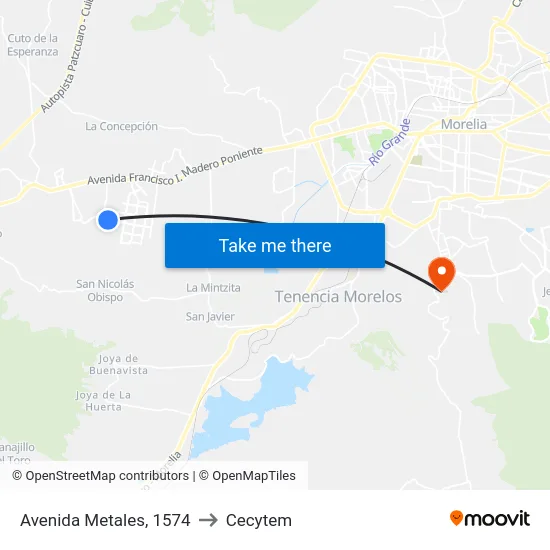 Avenida Metales, 1574 to Cecytem map