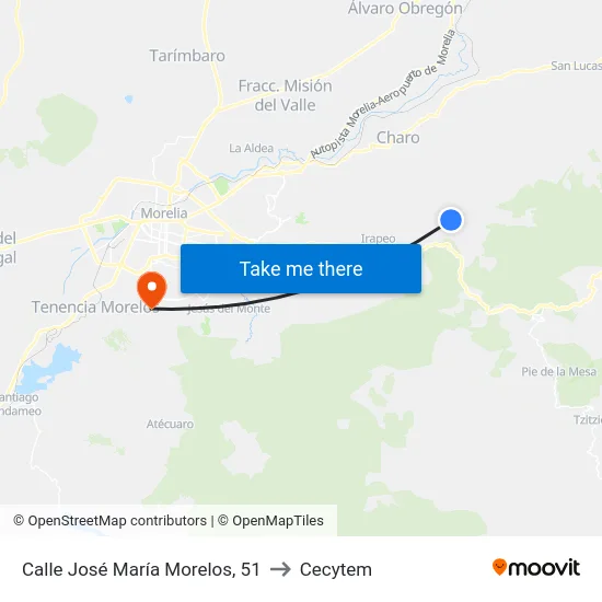 Calle José María Morelos, 51 to Cecytem map