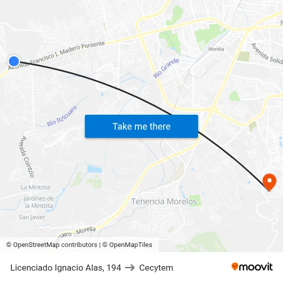 Licenciado Ignacio Alas, 194 to Cecytem map