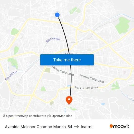 Avenida Melchor Ocampo Manzo, 84 to Icatmi map