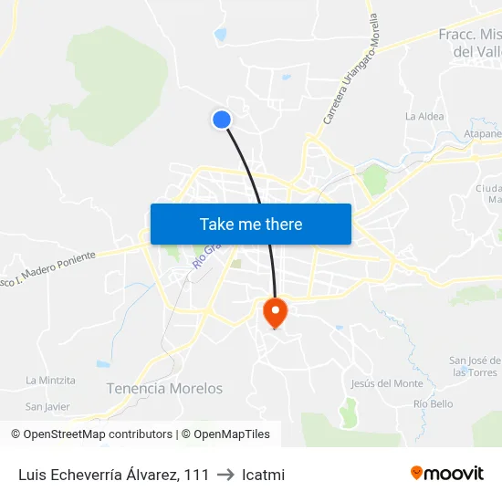 Luis Echeverría Álvarez, 111 to Icatmi map