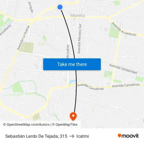 Sebastián Lerdo De Tejada, 315 to Icatmi map