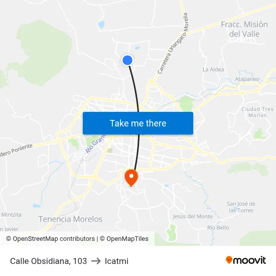 Calle Obsidiana, 103 to Icatmi map