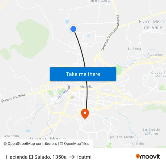 Hacienda El Salado, 1350a to Icatmi map