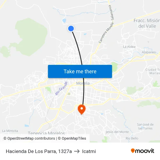 Hacienda De Los Parra, 1327a to Icatmi map
