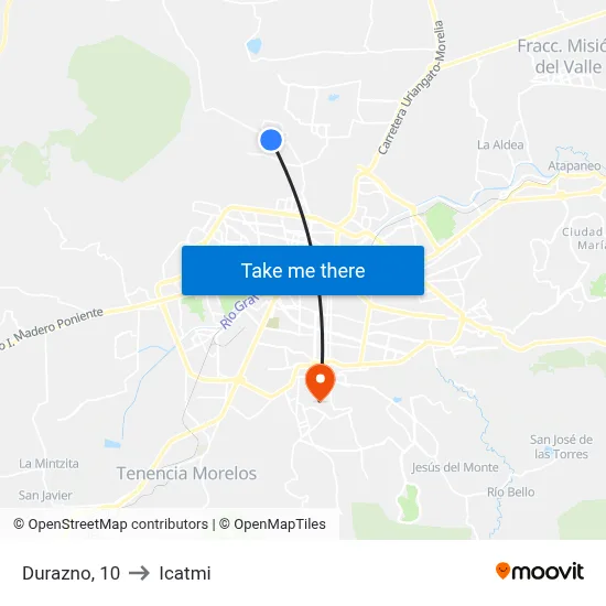 Durazno, 10 to Icatmi map