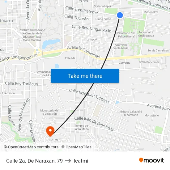 Calle 2a. De Naraxan, 79 to Icatmi map