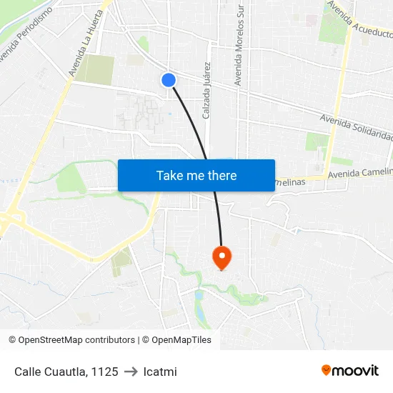 Calle Cuautla, 1125 to Icatmi map