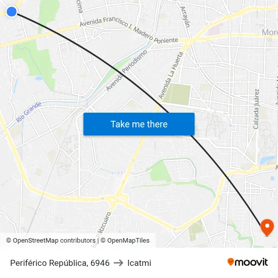 Periférico República, 6946 to Icatmi map