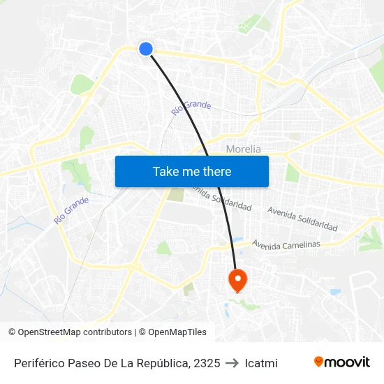 Periférico Paseo De La República, 2325 to Icatmi map
