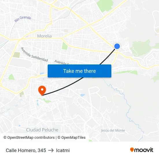 Calle Homero, 345 to Icatmi map